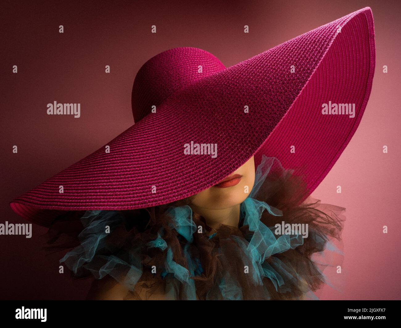 Fille avec chapeau rose en studio Banque D'Images