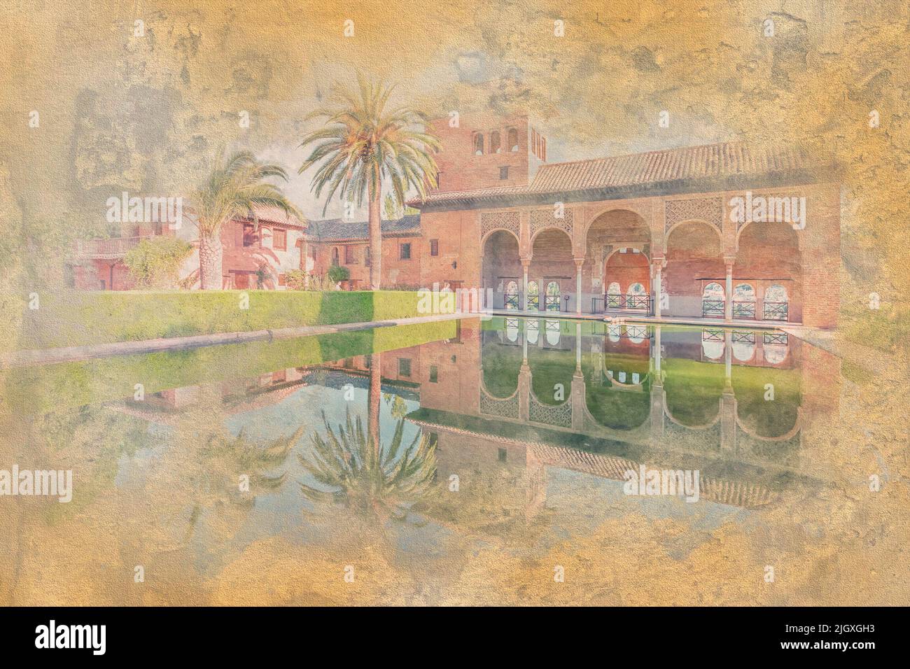 Alhambra de Grenade - illustration de l'effet aquarelle Banque D'Images