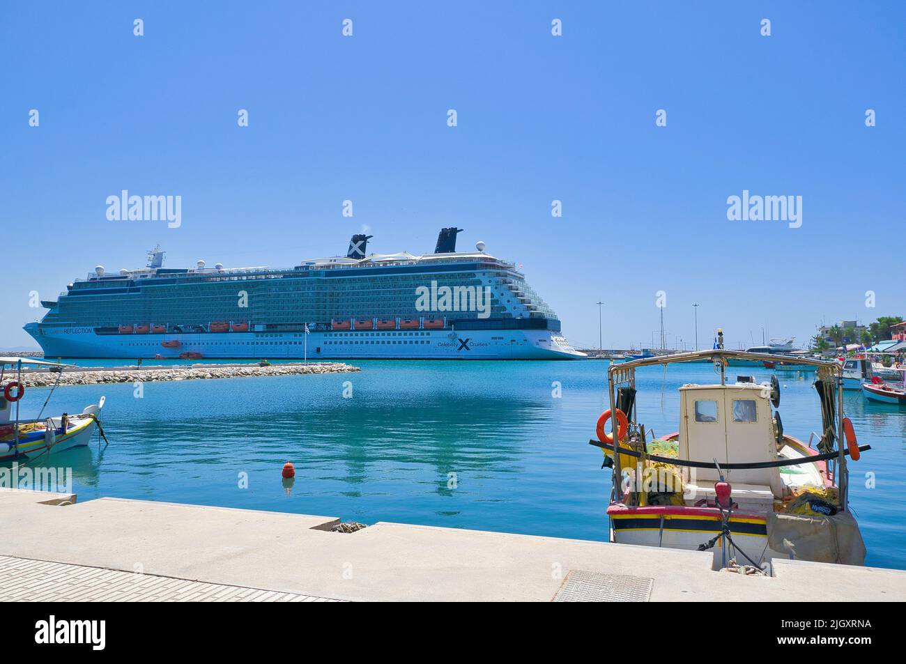 Le célèbre bateau de croisière Reflection Celebrity, dans le port de Katakolo, Grèce Banque D'Images