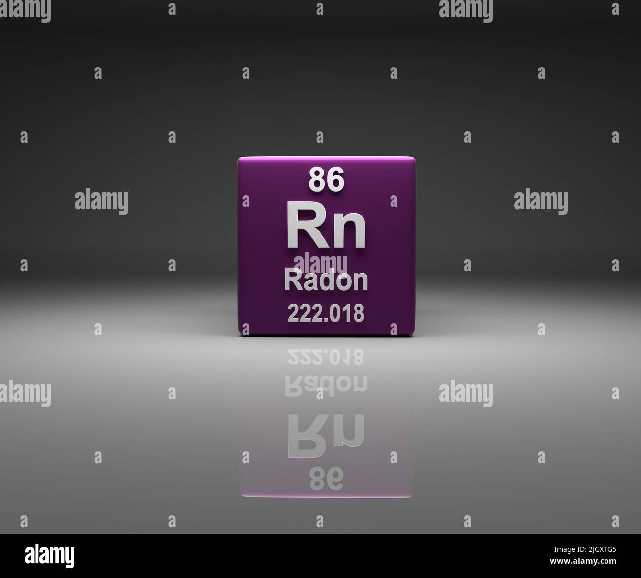 Cube avec table périodique numéro 86 de radon, rendu 3D Banque D'Images