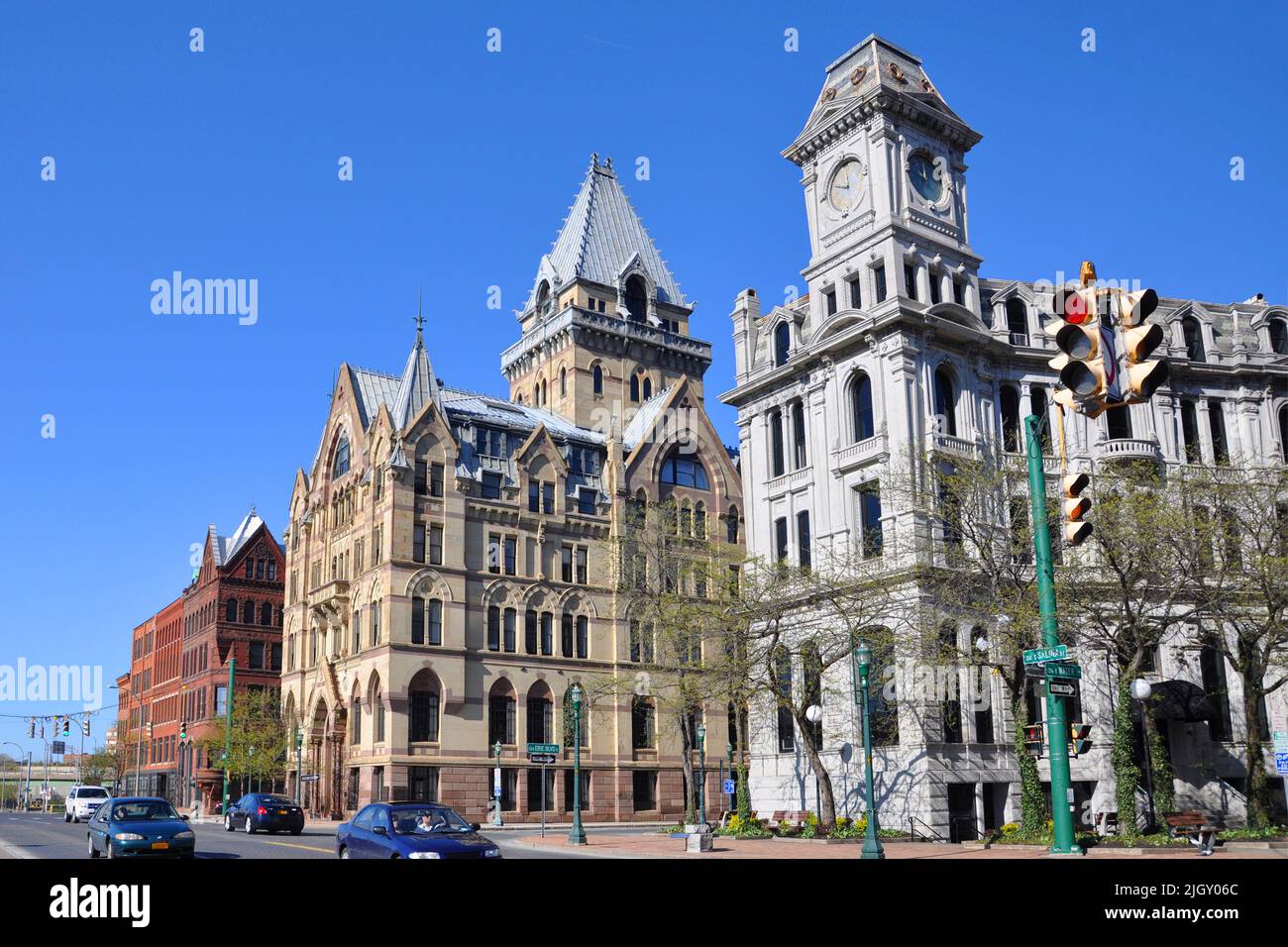 Syracuse Savings Bank Building (à gauche) et Gridley Building (à droite) à Clinton Square dans le centre-ville de Syracuse, New York State NY, États-Unis. Syracuse Savings Ba Banque D'Images