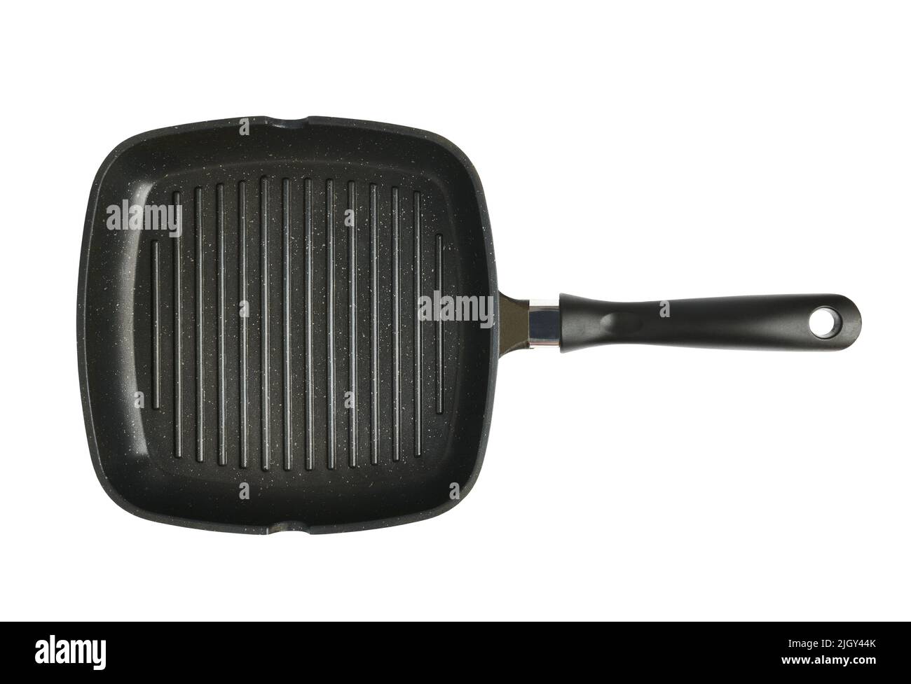 Gril carré antiadhésif noir isolé sur fond blanc Banque D'Images