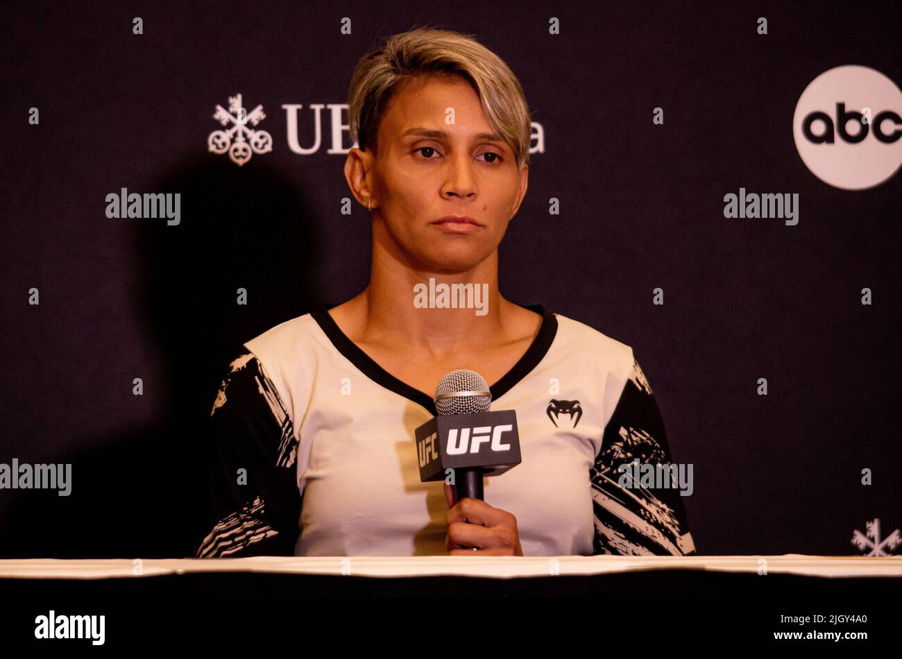 12 juillet 2022, New York, New York, New York, NY, Etats-Unis: LONG ISLAND, NEW YORK, NY - JUILLET 13: Amanda Lemos s'adresse aux médias avant son combat à la nuit de combat de l'UFC: Ortega vs Rodriguez sur 16 juillet 2022 à long Island, New York, NY, Etats-Unis. (Image de crédit : © Matt Davies/PX Imagens via ZUMA Press Wire) Banque D'Images