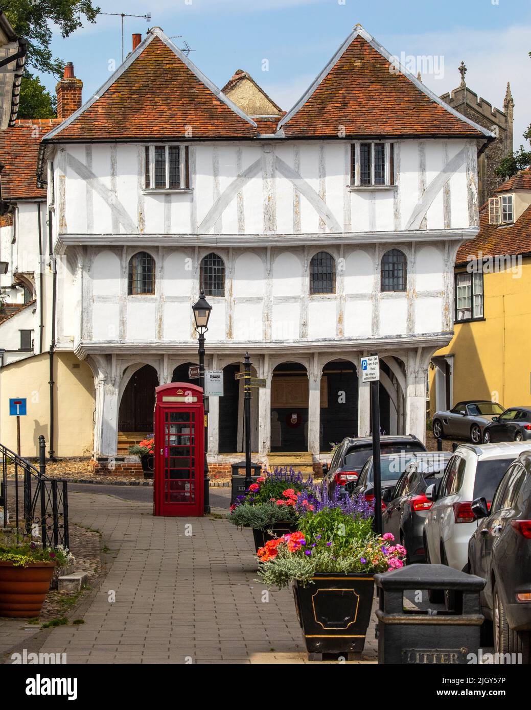 Essex, Royaume-Uni - 6 septembre 2021 : une vue sur l'historique Guildhall de Thaxted, dans la ville pittoresque de Thaxted, dans l'Essex, Royaume-Uni. Banque D'Images