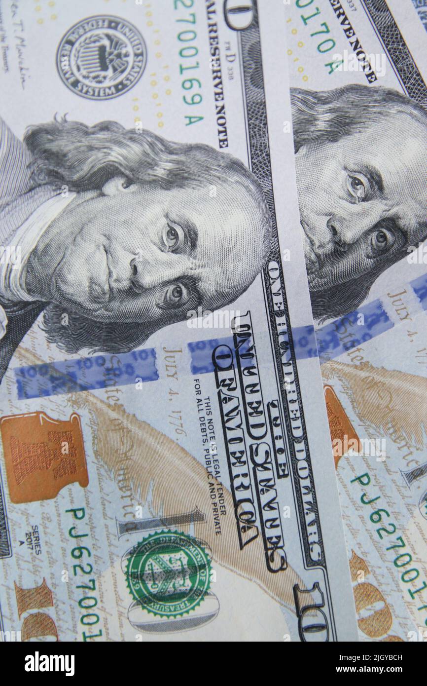 Des billets de cent dollars, gros plan. Contexte financier. Banque D'Images