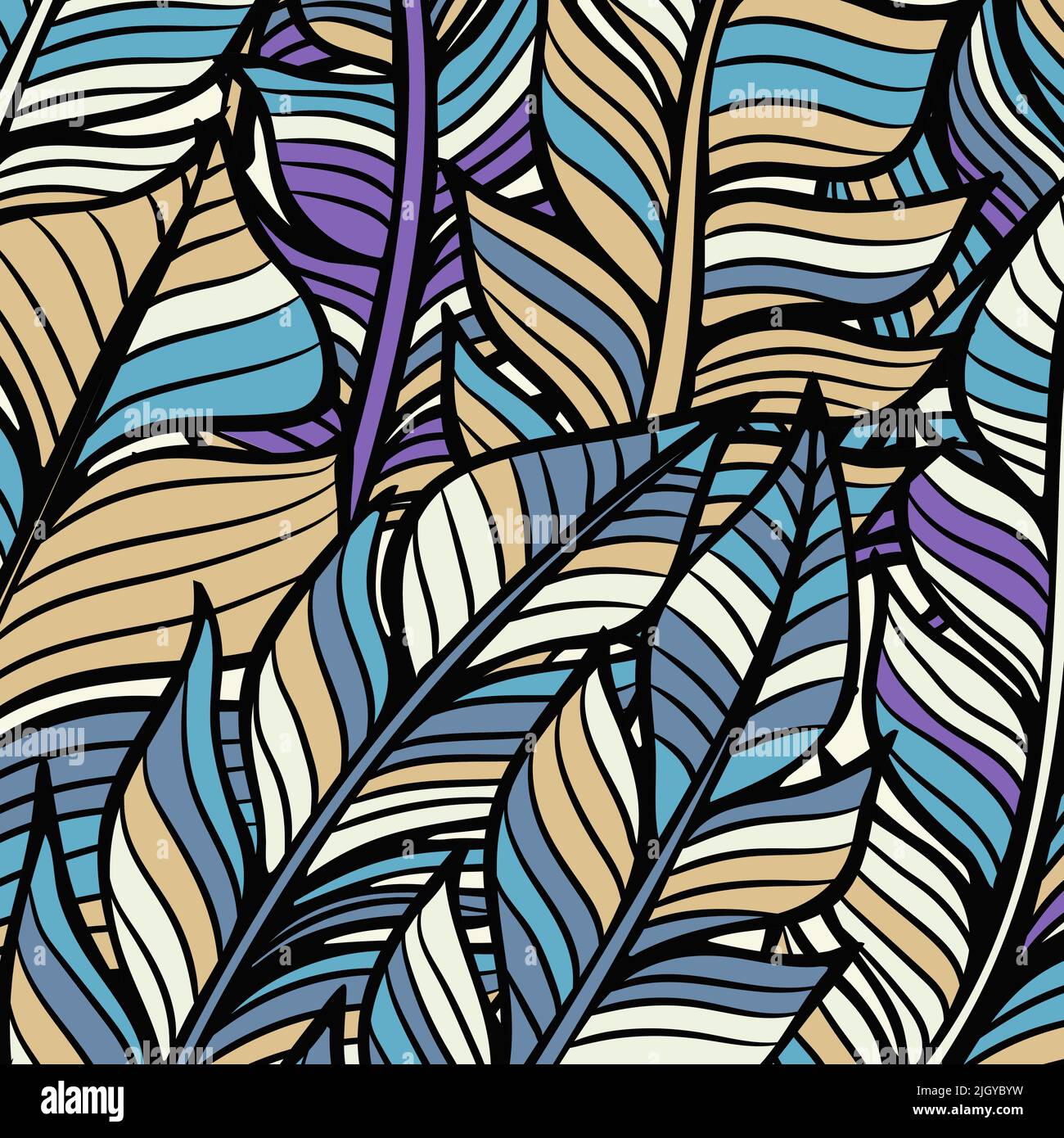 Arrière-plan de motif de feuilles de plumes artistiques Illustration de Vecteur