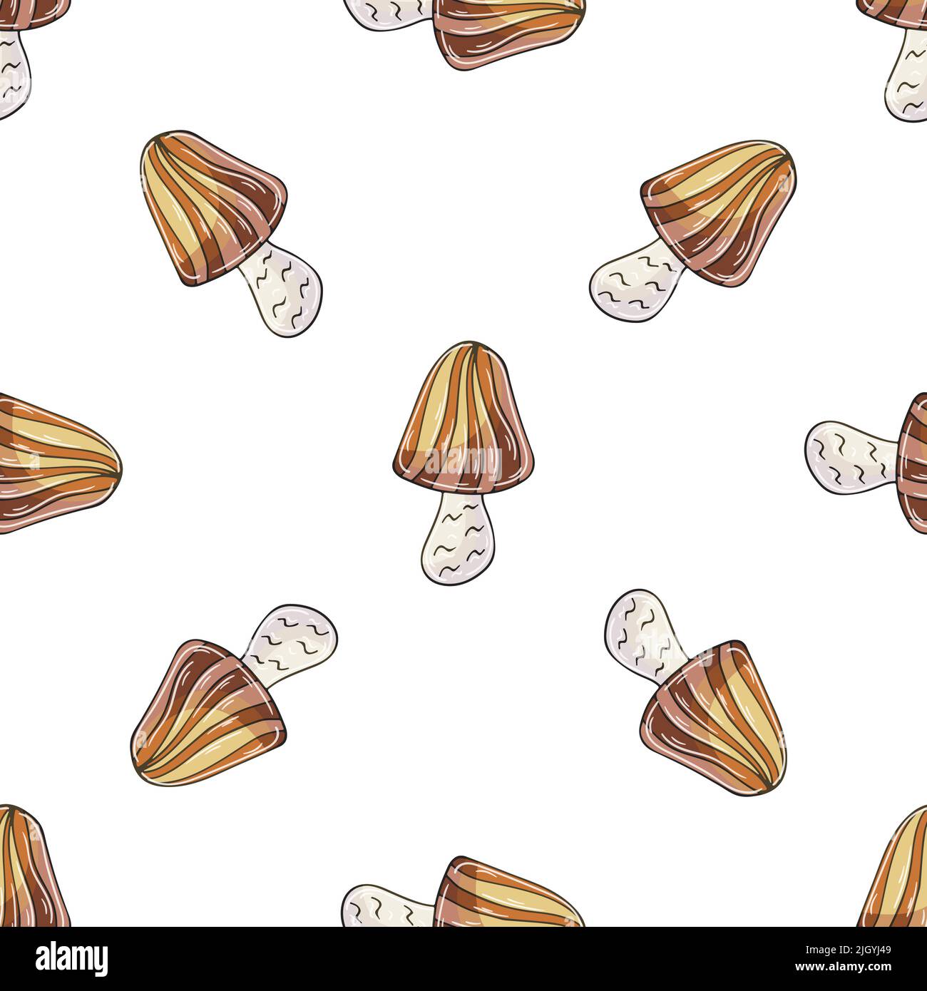 Illustration en mode dessin manuel. Champignons Fairy à rayures. Motif sans couture pour la cuisine, le restaurant Illustration de Vecteur
