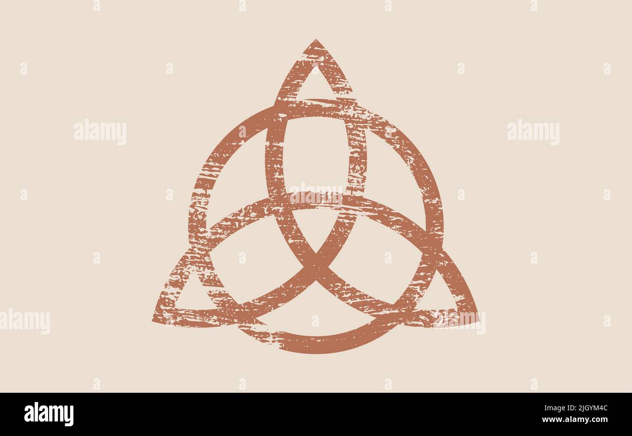 Triquetra antique, Trinity Knot, symbole Wiccan pour la protection. Grunge Celtic vieux panneau. Symbole de divination Wiccan, symboles occultes, signe de géométrie sacrée Illustration de Vecteur