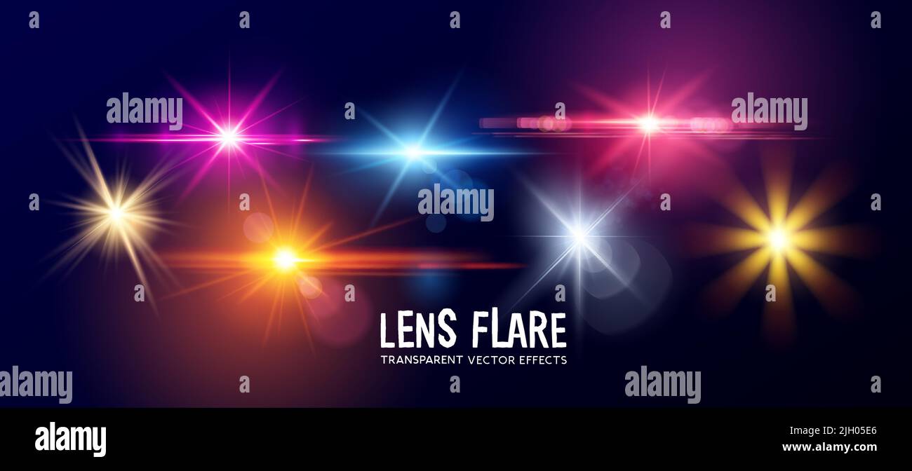 Une collection de différents effets de lumière de lentille transparente ! Illustration vectorielle Illustration de Vecteur
