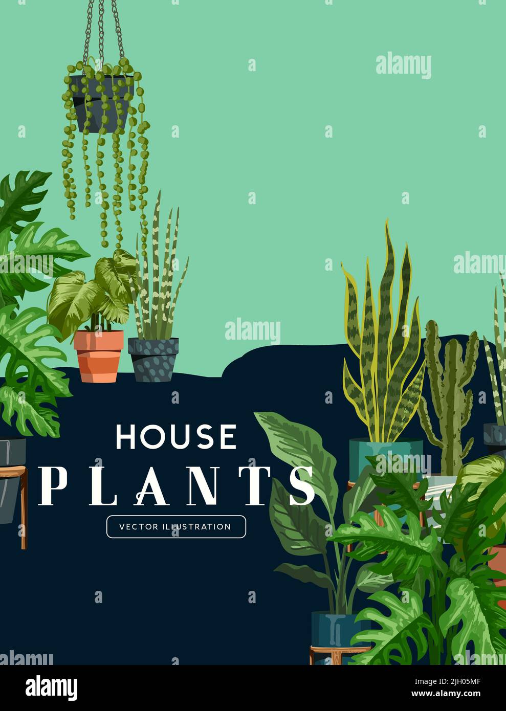 Une collection de plantes d'intérieur vibrantes dans des pots. Illustration de vecteur botanique. Illustration de Vecteur