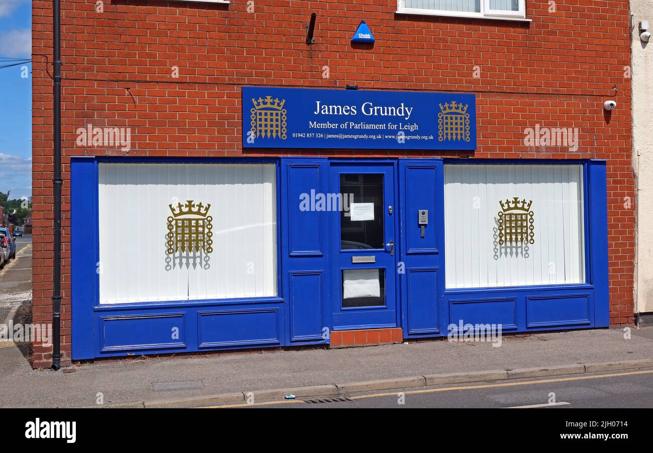 James Nelson Grundy, député conservateur, bureau de circonscription, 37-39, rue Lord, Leigh, Wigan, Lancashire, ANGLETERRE, ROYAUME-UNI, WN7 1BY Banque D'Images
