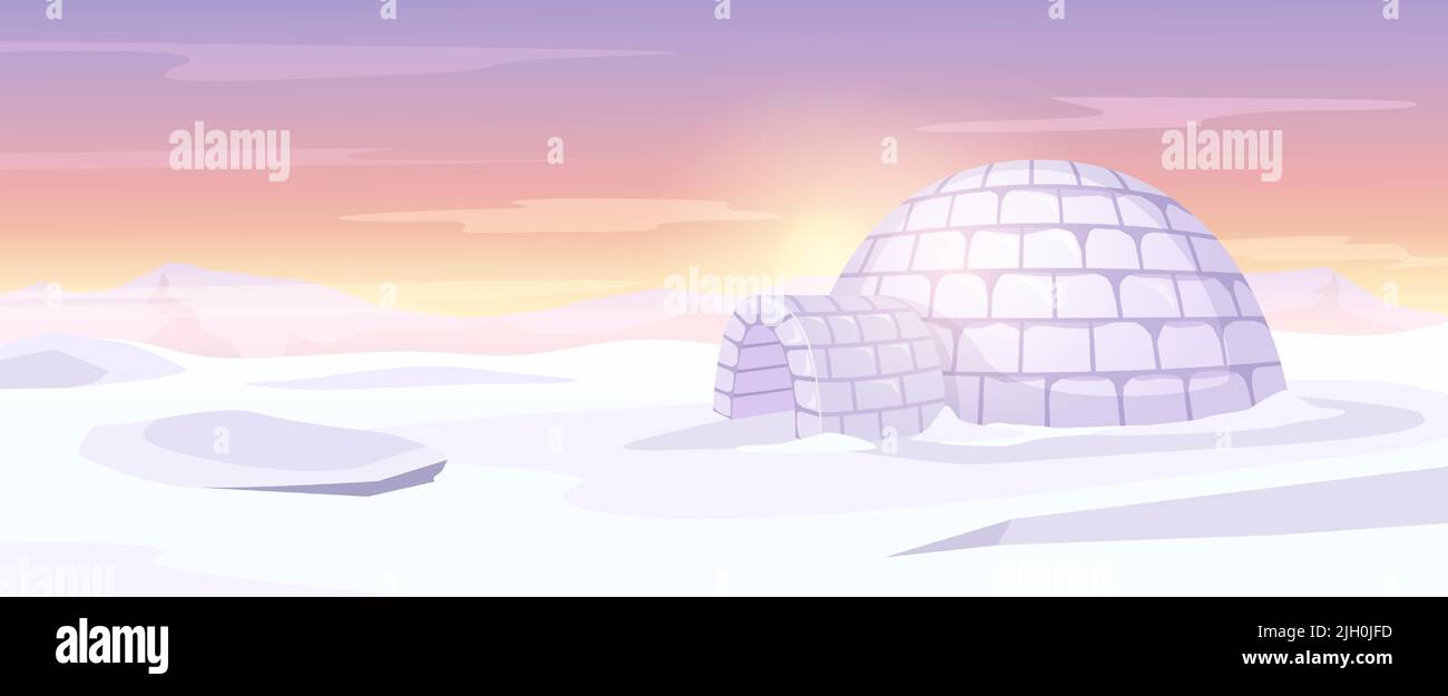 Igloo sur le paysage arctique. Maison de glace, arrière-plan neigeux d'Anarctica et illustration de vecteur de cabane à neige Illustration de Vecteur