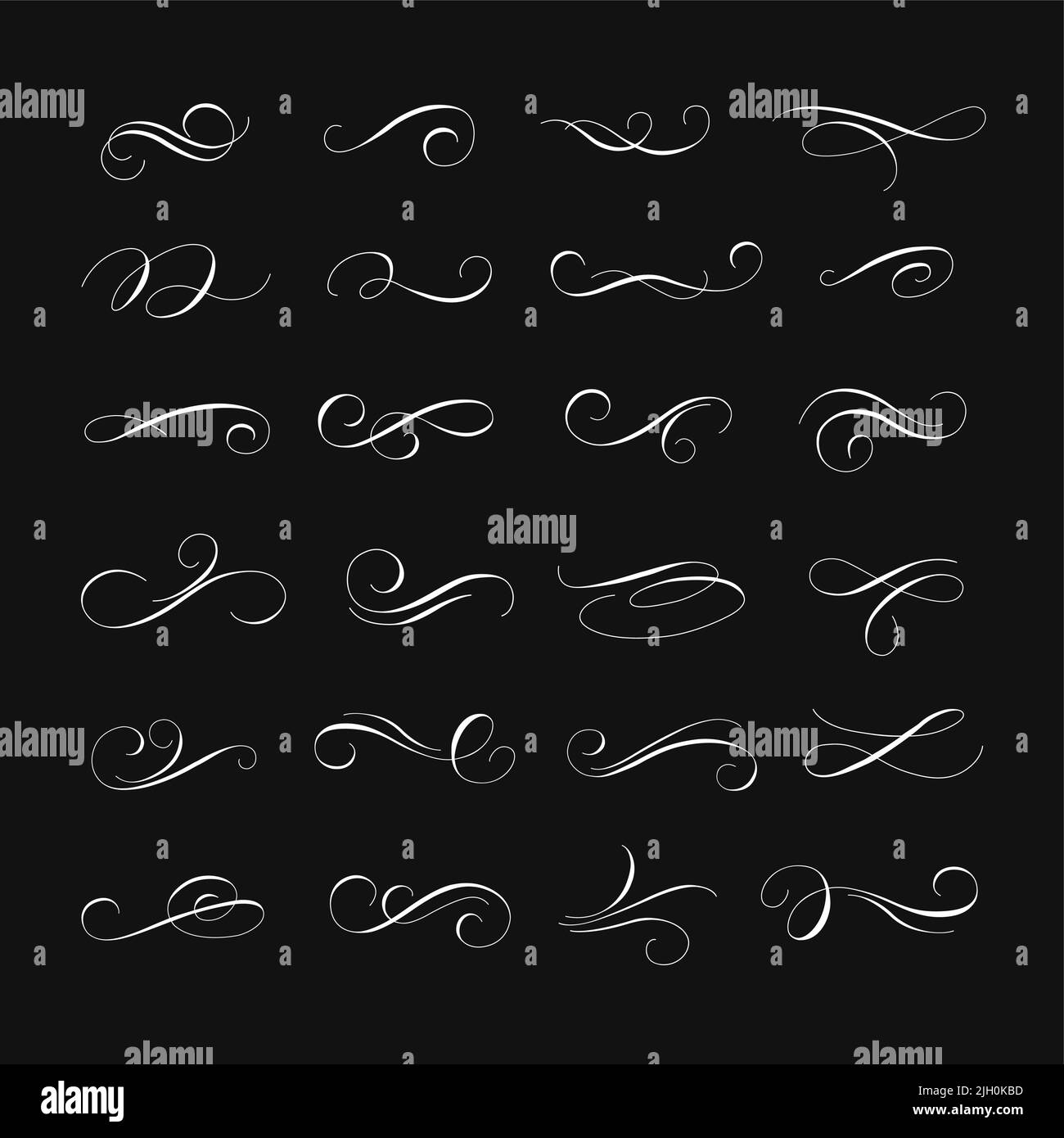 Ornements dessinés à la main. Sobres fleurires et spirales calligraphiques, rétro lettering décorations ensemble vectoriel Illustration de Vecteur