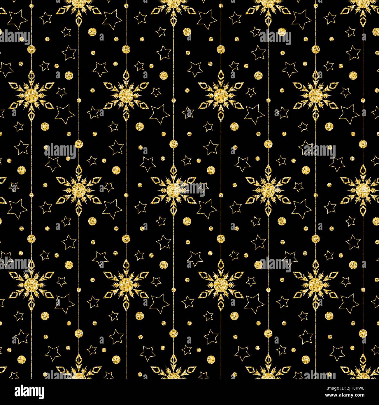 Motif doré sans couture avec flocon de neige en forme de mandala brillant sur fond doré brillant Banque D'Images