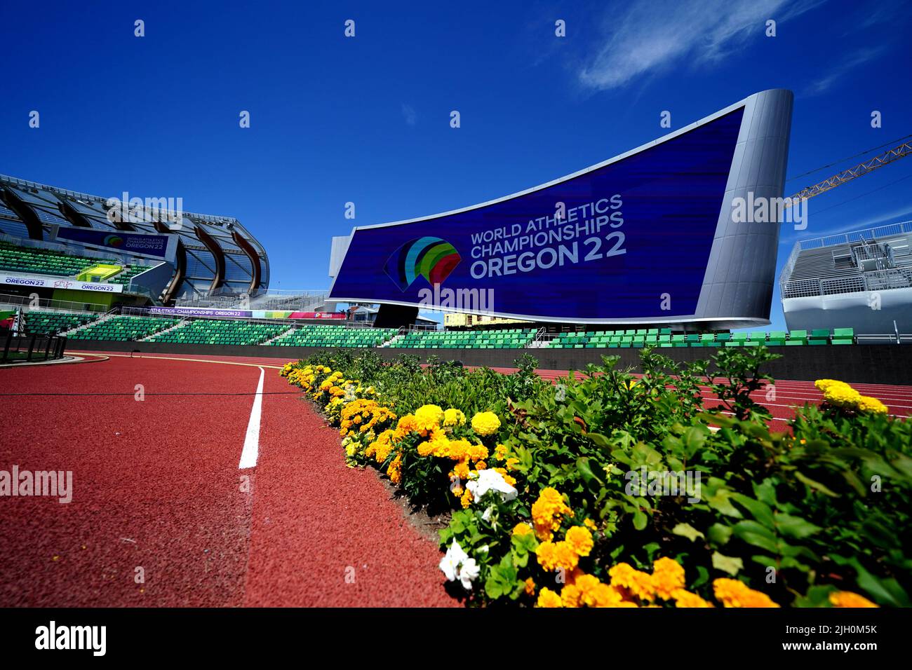 Vue générale de Hayward Field à l'Université de l'Oregon aux États-Unis, avant les championnats du monde d'athlétisme. Date de la photo: Mercredi 13 juillet 2022. Banque D'Images