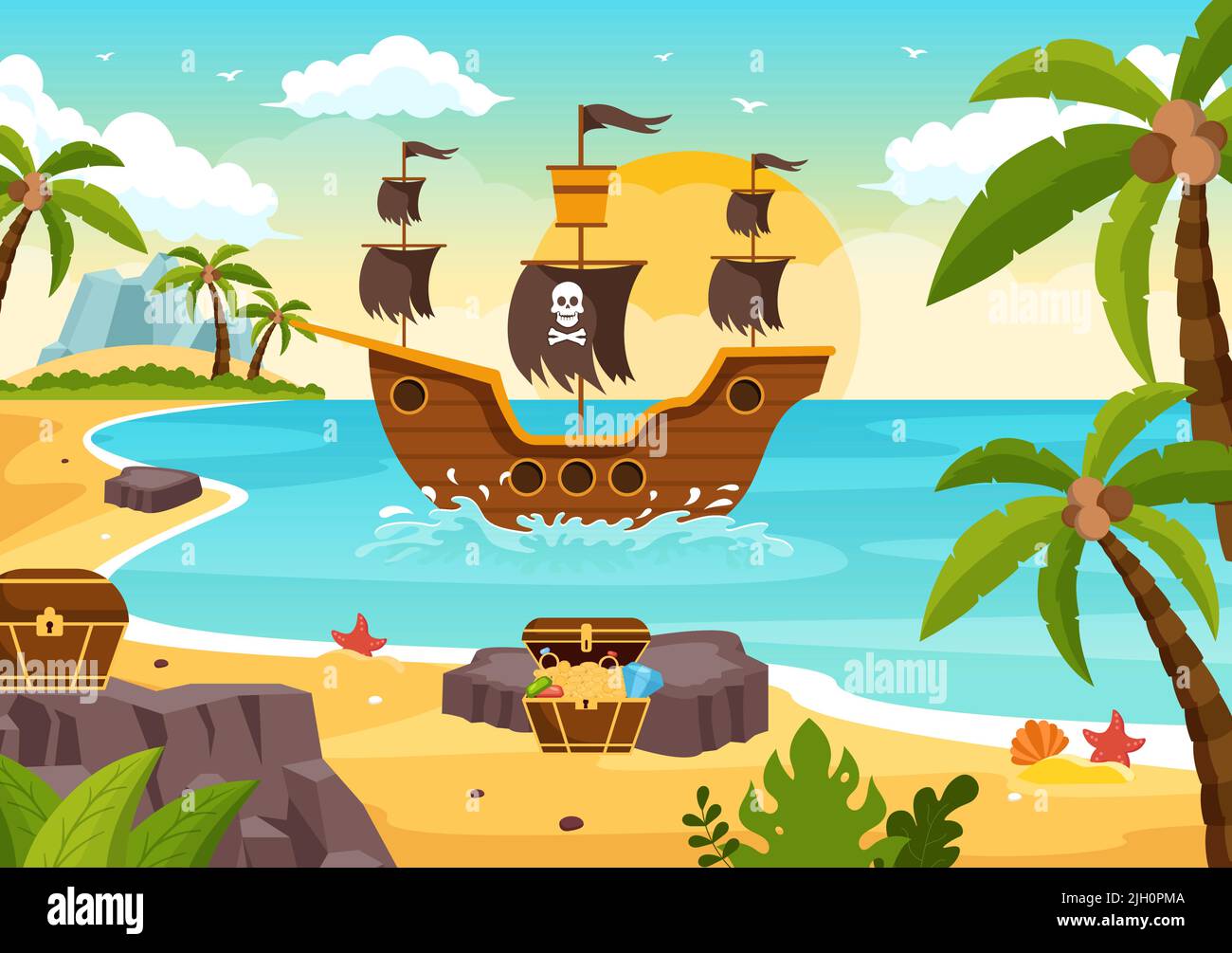 Image De Page De Garde Avec Un Dessin De Pirate Dessin de personnage de dessin animé de pirate avec roue en bois