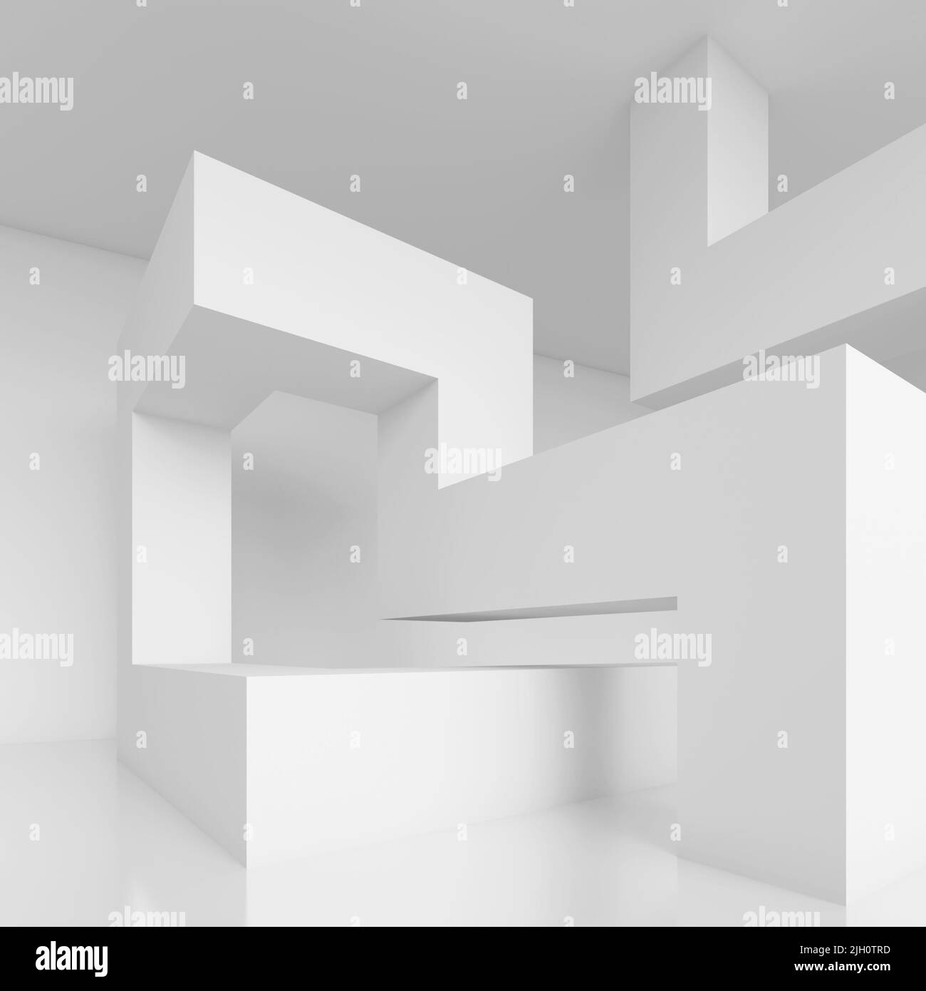 3D Illustration du fond blanc de l'architecture moderne. Blocs de construction abstraits. Conception de formes géométriques minimales Banque D'Images