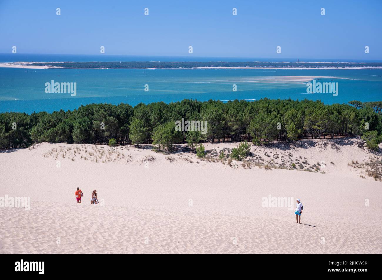 La dune de Pilat s'appelle également Grande dune du Pilat, les plus hautes dunes de sable d'Europe surplombant la baie d'Arcachon en France Banque D'Images