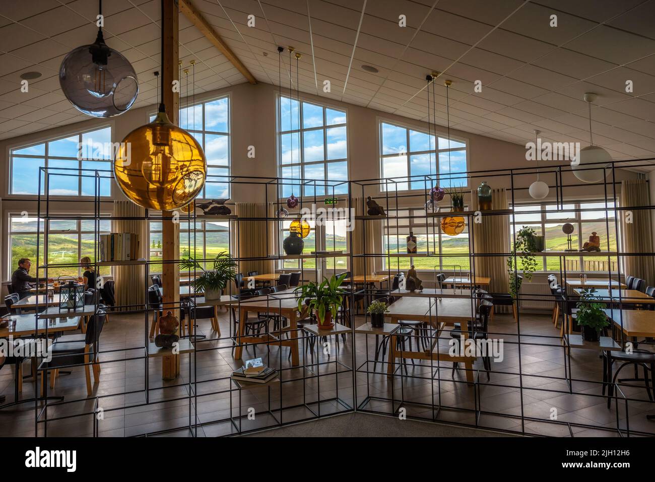 Intérieur du restaurant de l'hôtel Gullfoss dans le sud de l'Islande Banque D'Images