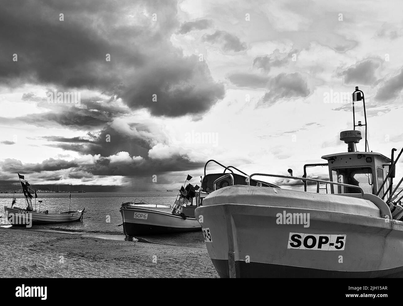 Bateau de pêche sur la plage, Sopot, Pologne, Golfe de Gdansk, Mer Baltique, Europe. Banque D'Images