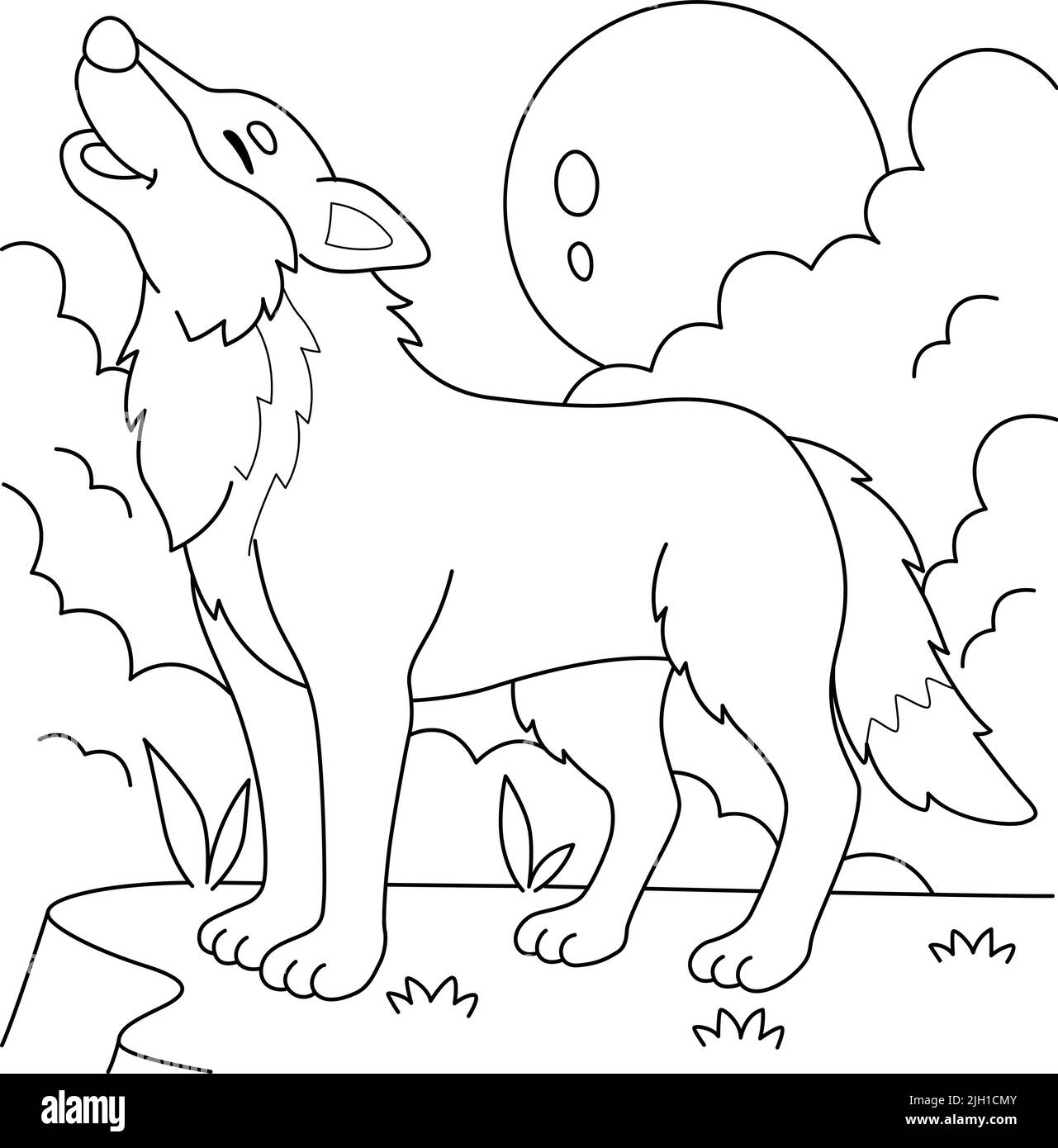 Page de coloriage animal loup pour enfants Illustration de Vecteur