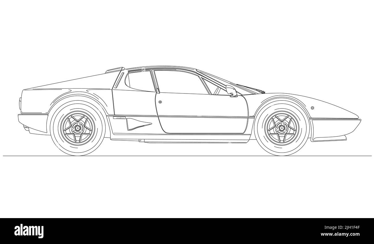 Maranello, Modène, Italie, année 2022, dessin de silhouette de Ferrari BB 512, super voiture vintage, année 1976, illustration Banque D'Images