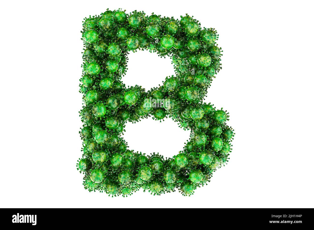 Lettre B des virus verts. 3D rendu isolé sur fond blanc Banque D'Images