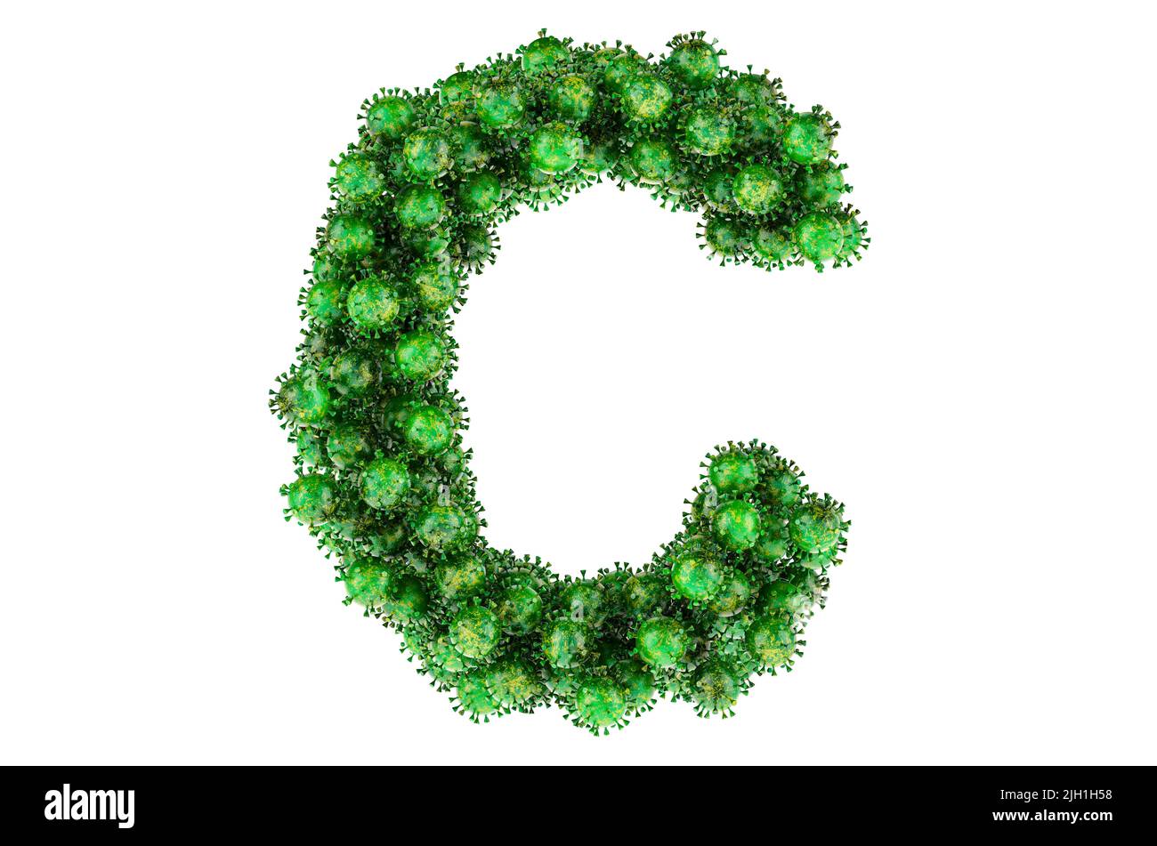 Lettre C des virus verts. 3D rendu isolé sur fond blanc Banque D'Images