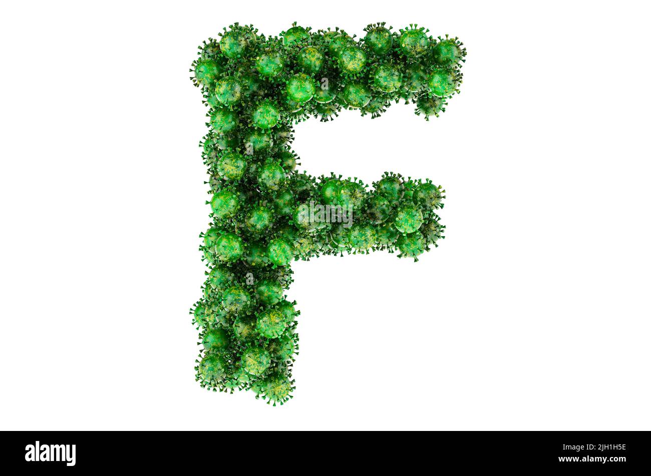 Lettre F des virus verts. 3D rendu isolé sur fond blanc Banque D'Images