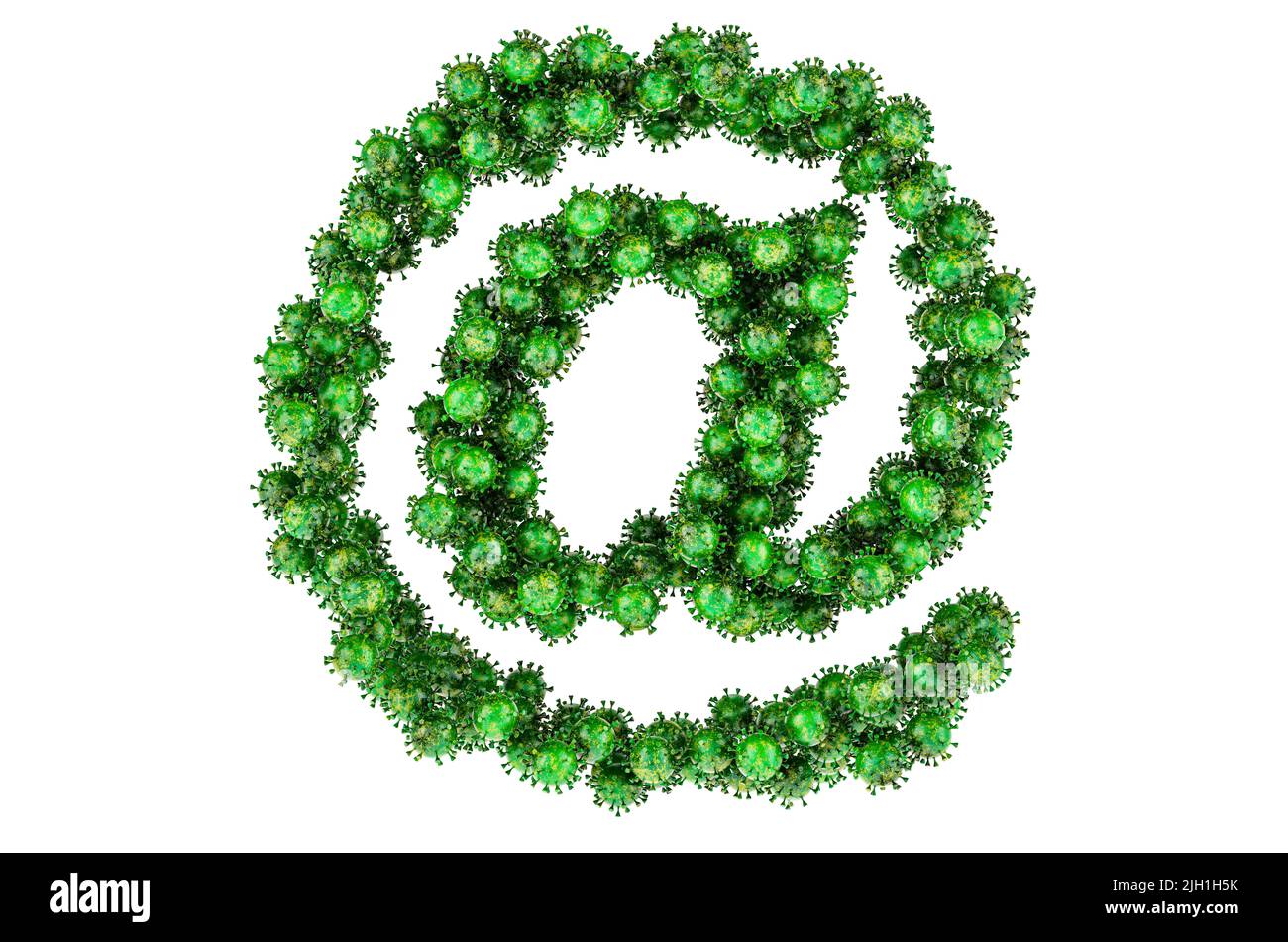Au signe, symbole d'e-mail des virus verts. 3D rendu isolé sur fond blanc Banque D'Images