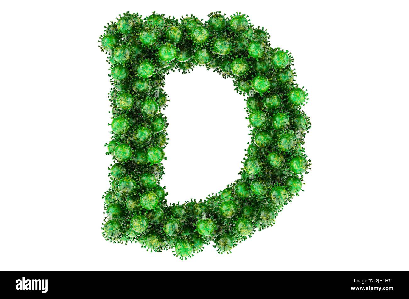 Lettre D des virus verts. 3D rendu isolé sur fond blanc Banque D'Images