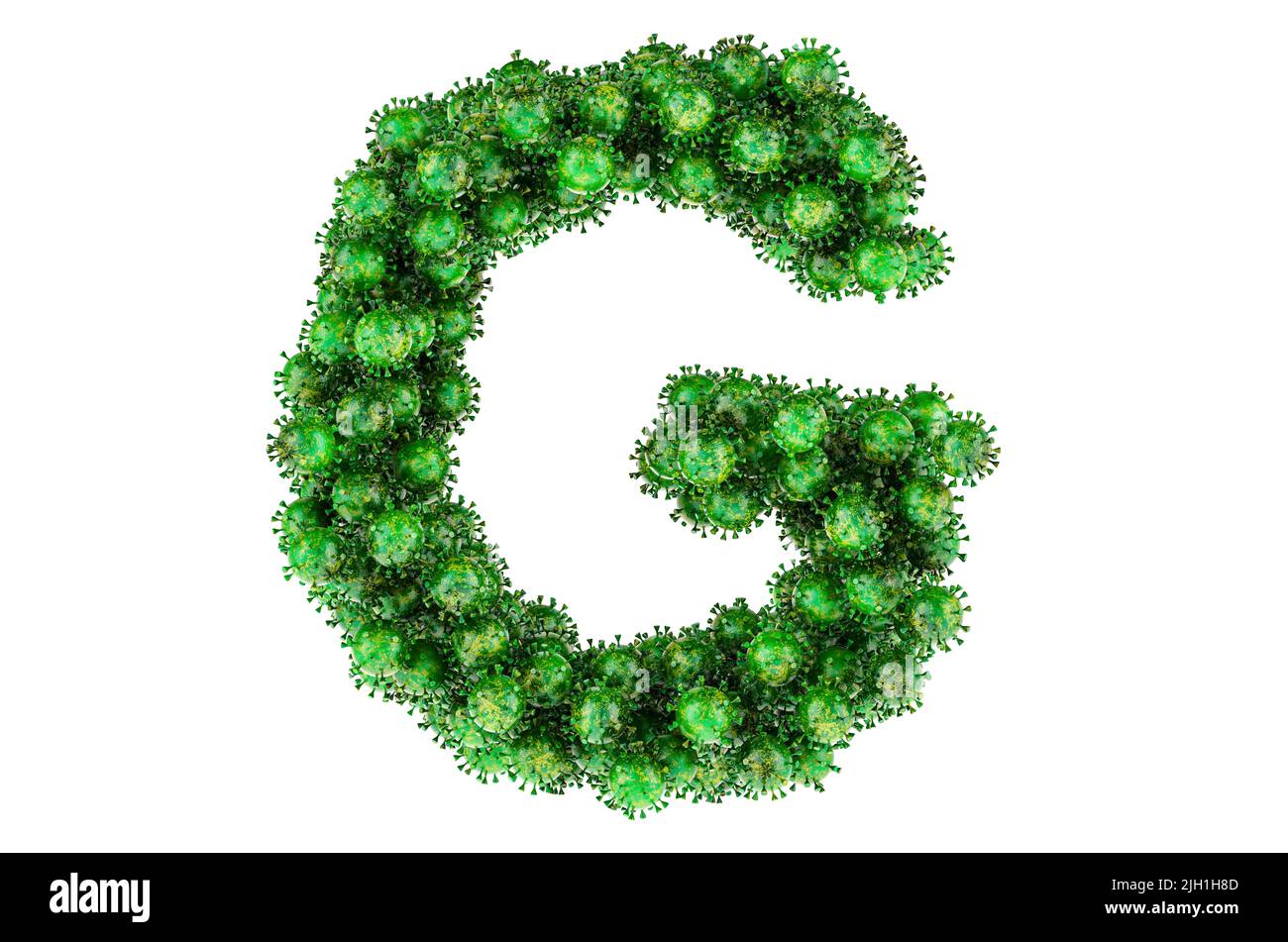 Lettre G des virus verts. 3D rendu isolé sur fond blanc Banque D'Images