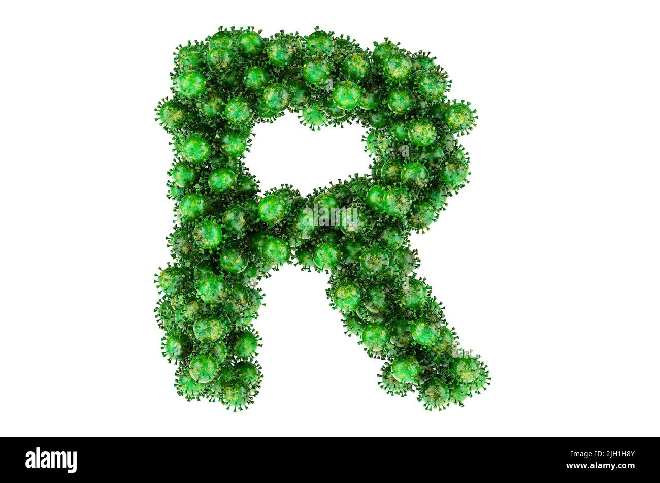 Lettre R des virus verts. 3D rendu isolé sur fond blanc Banque D'Images