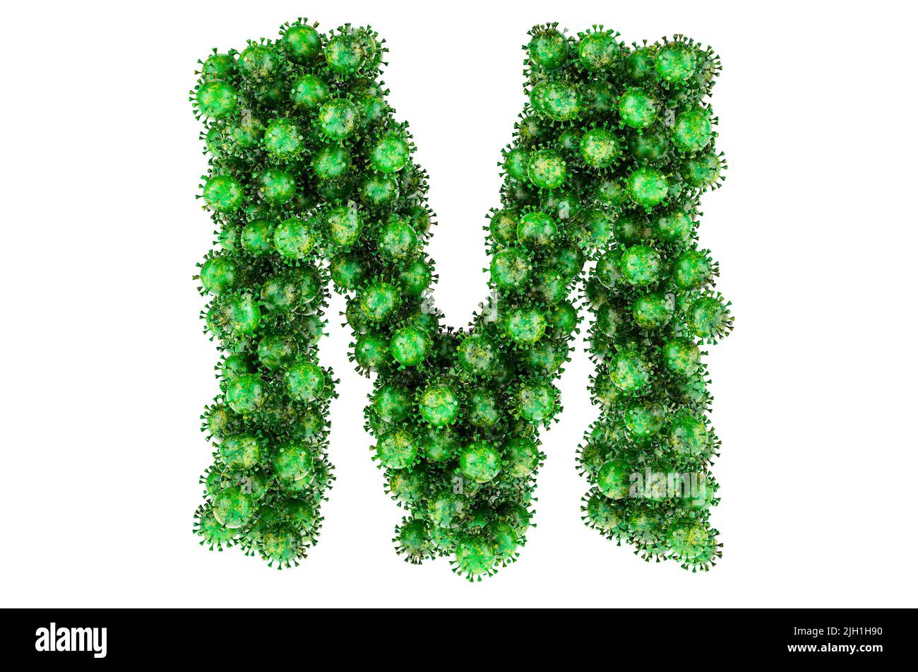 Lettre M des virus verts. 3D rendu isolé sur fond blanc Banque D'Images