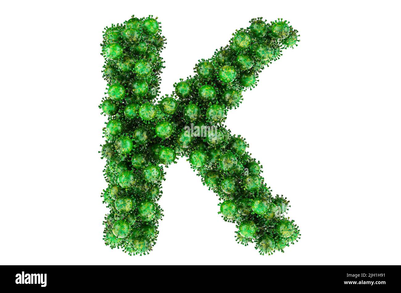 Lettre K des virus verts. 3D rendu isolé sur fond blanc Banque D'Images
