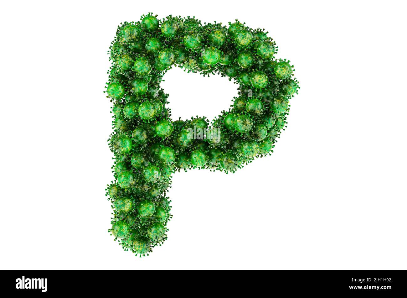 Lettre P des virus verts. 3D rendu isolé sur fond blanc Banque D'Images