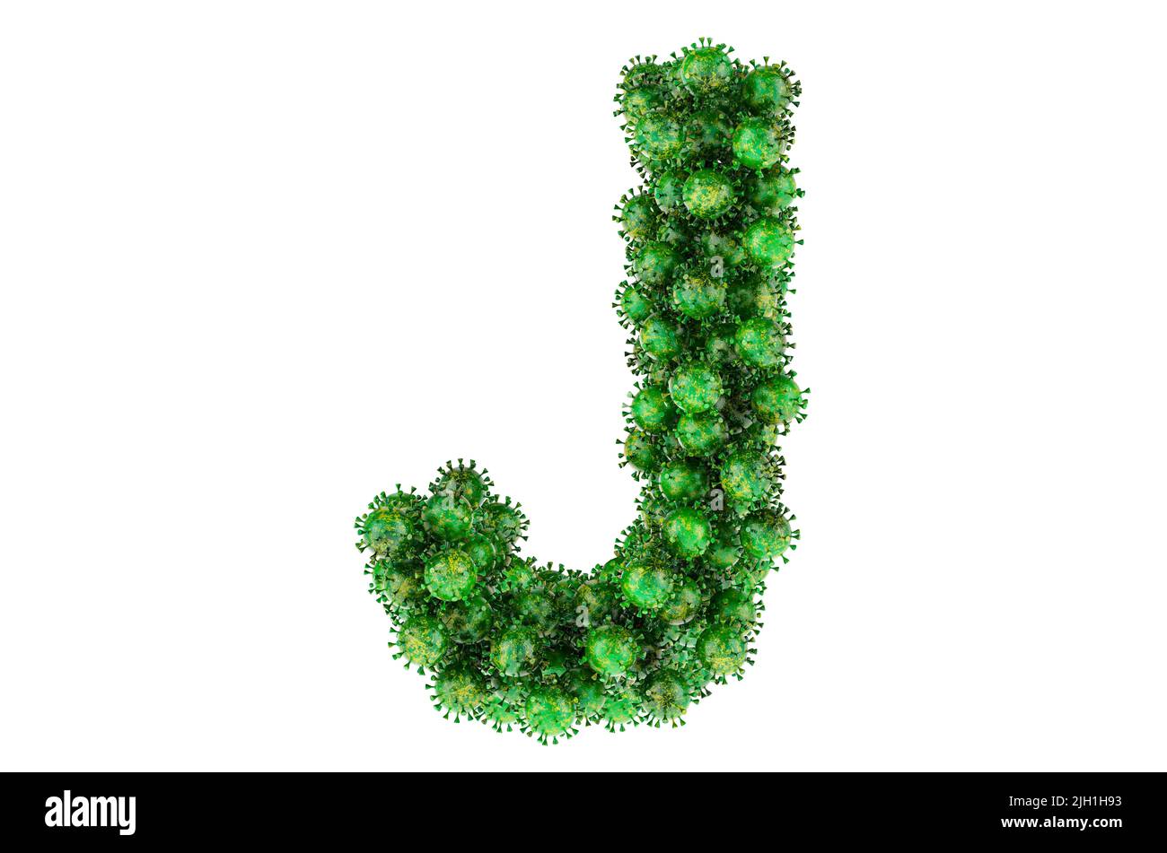 Lettre J des virus verts. 3D rendu isolé sur fond blanc Banque D'Images