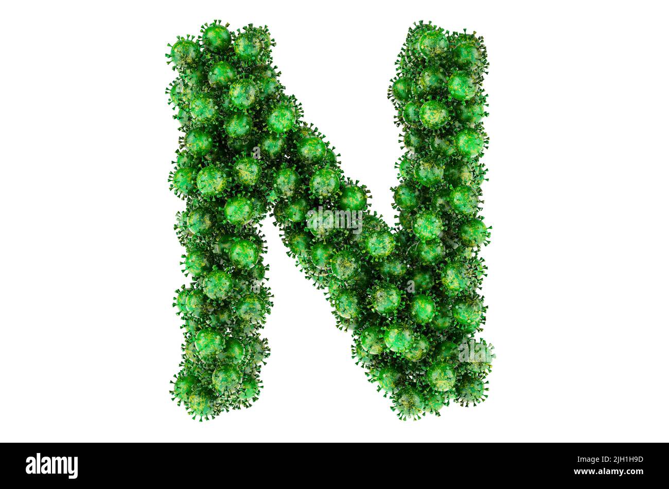 Lettre N des virus verts. 3D rendu isolé sur fond blanc Banque D'Images