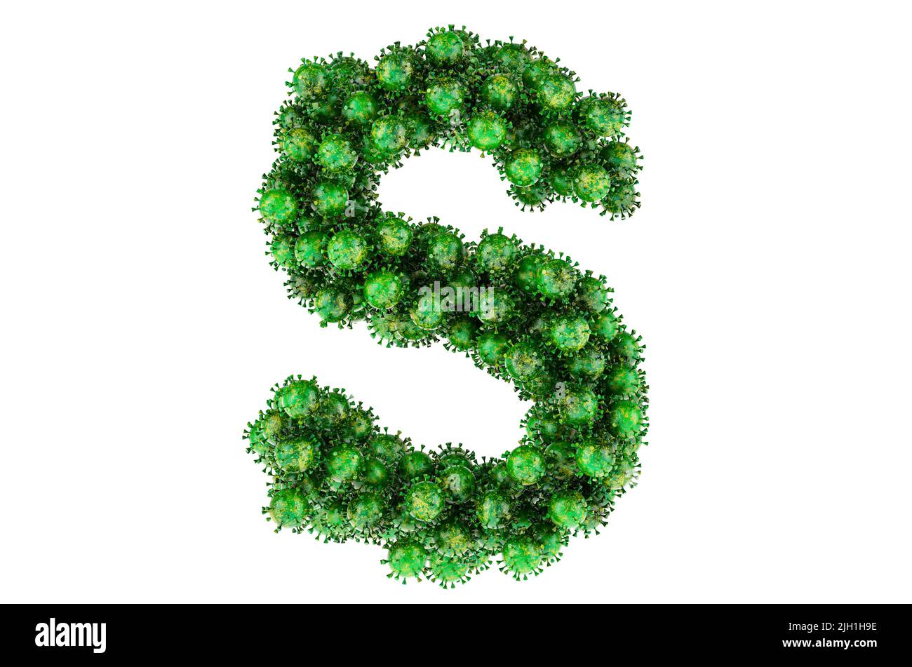 Lettre S des virus verts. 3D rendu isolé sur fond blanc Banque D'Images