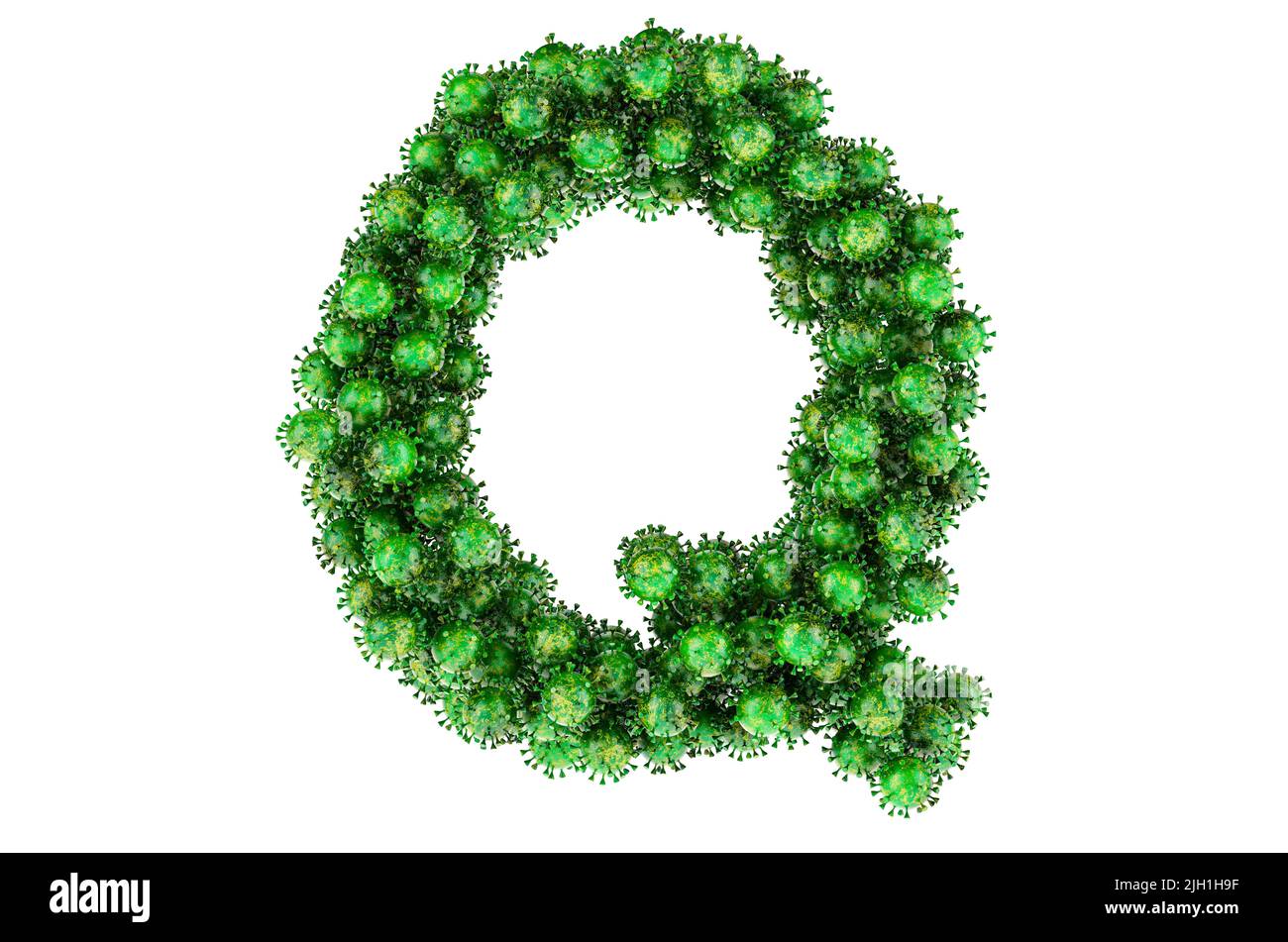 Lettre Q des virus verts. 3D rendu isolé sur fond blanc Banque D'Images