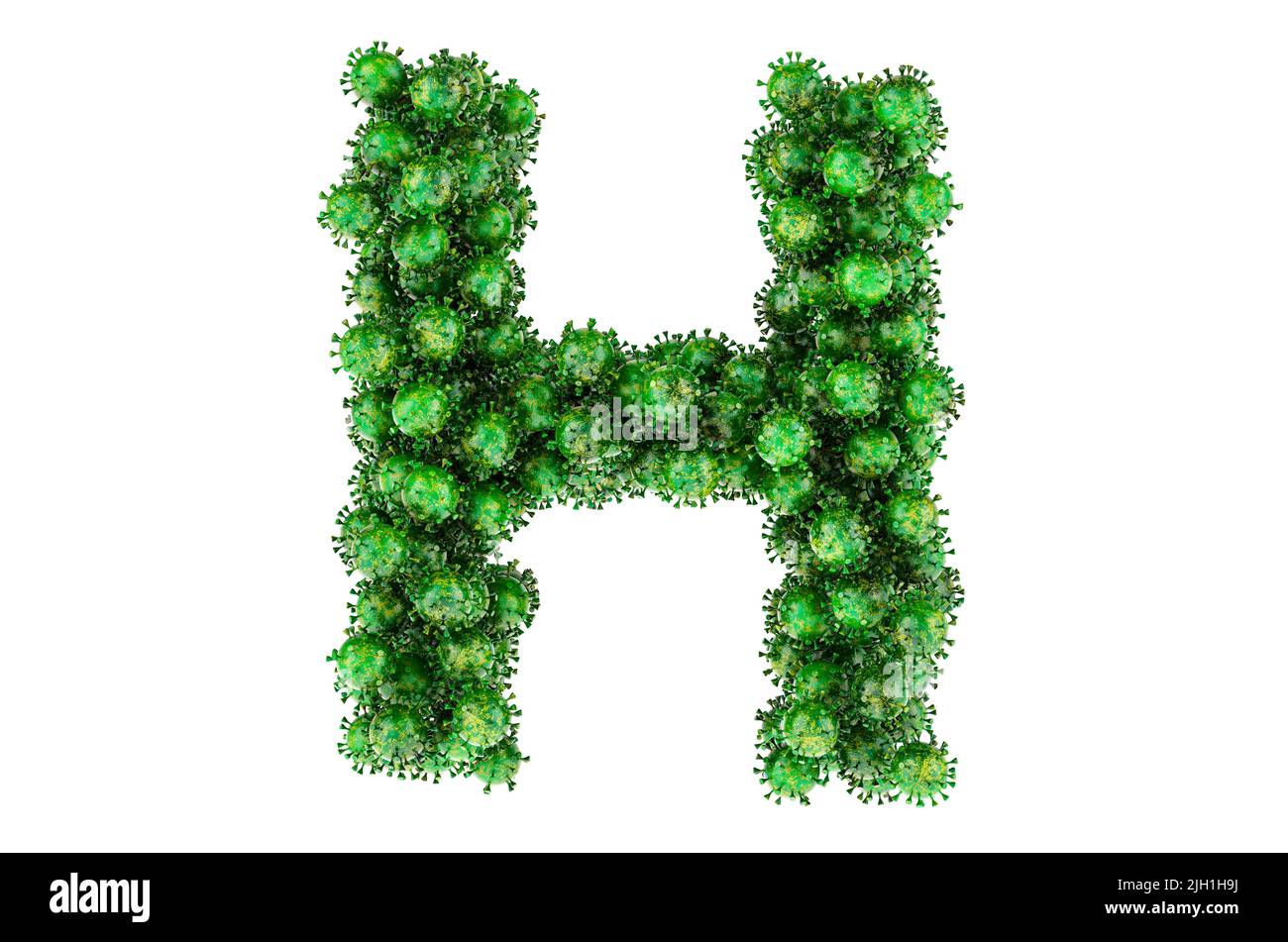 Lettre H des virus verts. 3D rendu isolé sur fond blanc Banque D'Images