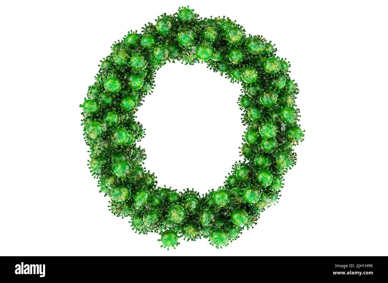 Lettre O des virus verts. 3D rendu isolé sur fond blanc Banque D'Images