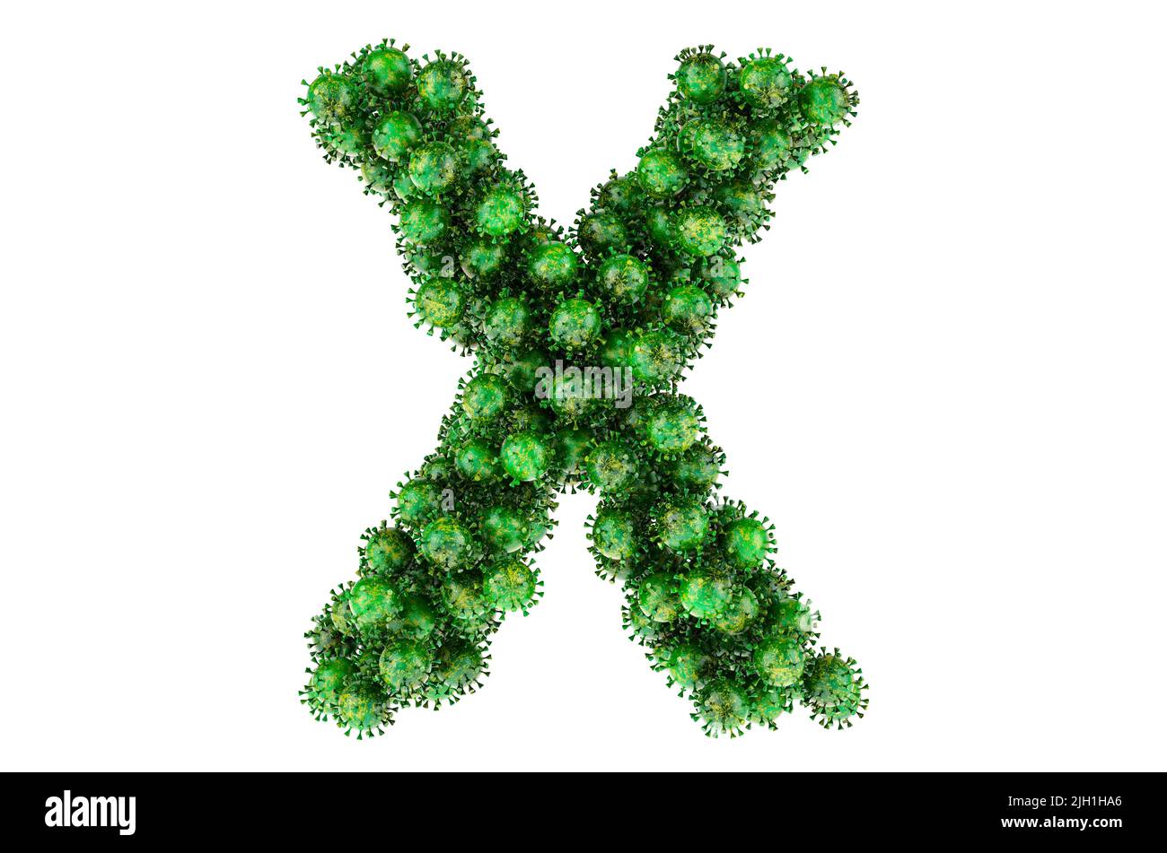 Lettre X des virus verts. 3D rendu isolé sur fond blanc Banque D'Images