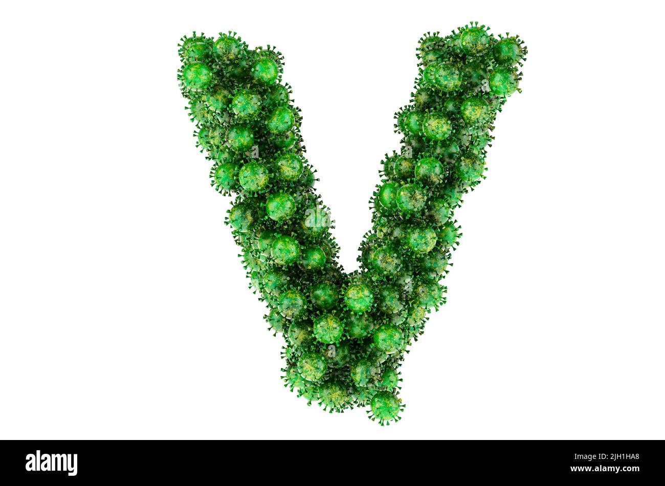 Lettre V des virus verts. 3D rendu isolé sur fond blanc Banque D'Images