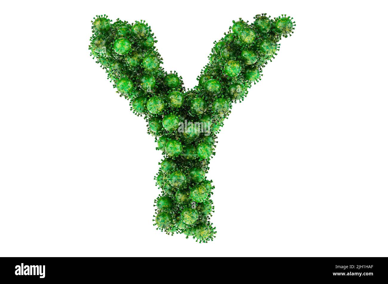 Lettre y des virus verts. 3D rendu isolé sur fond blanc Banque D'Images