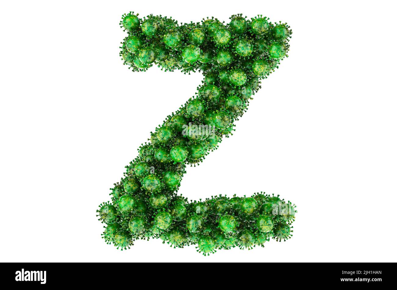 Lettre Z des virus verts. 3D rendu isolé sur fond blanc Banque D'Images
