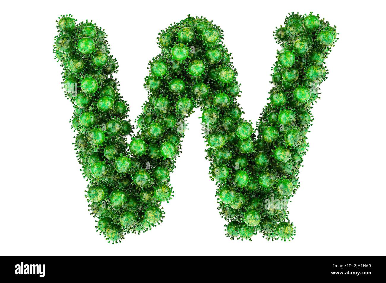 Lettre W des virus verts. 3D rendu isolé sur fond blanc Banque D'Images