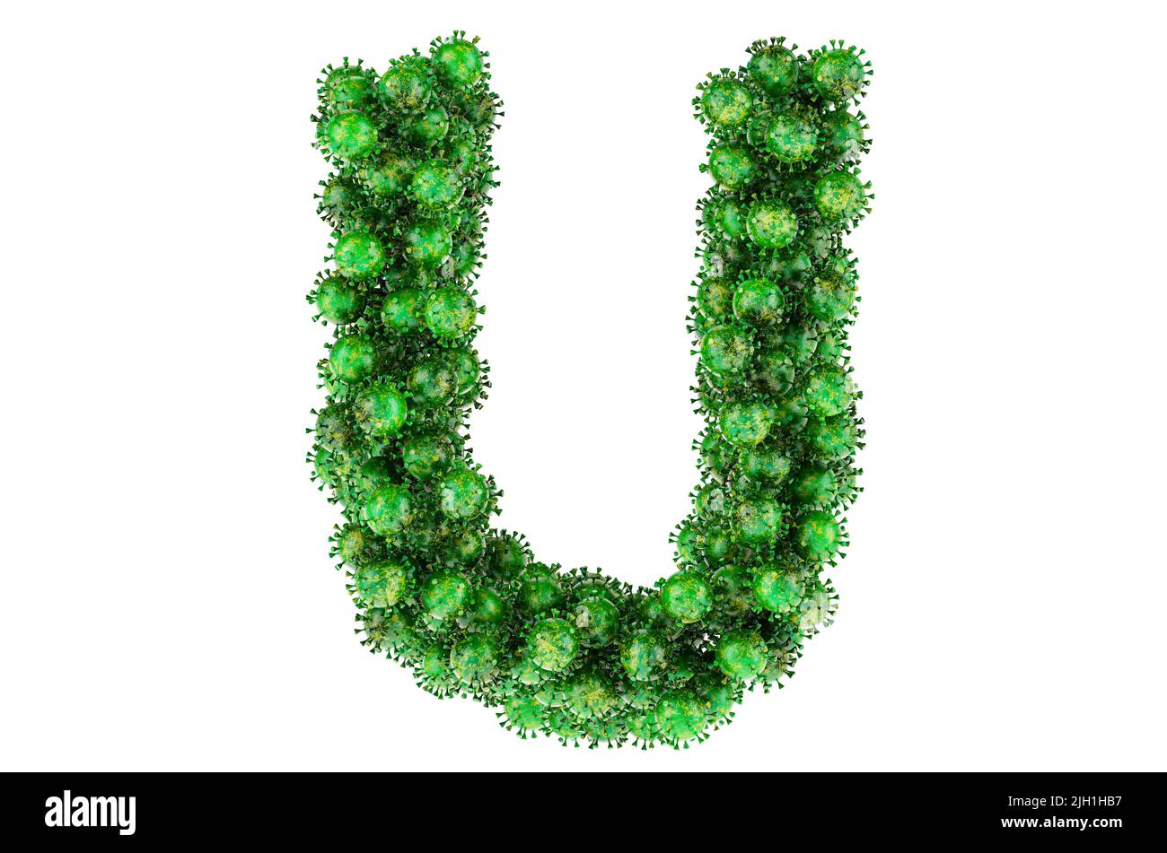 Lettre U des virus verts. 3D rendu isolé sur fond blanc Banque D'Images