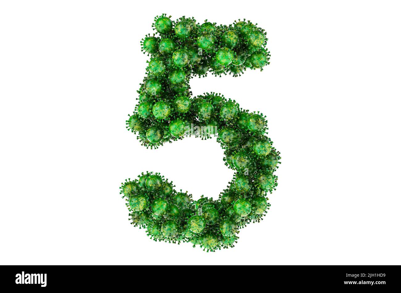 Numéro 5 des virus verts. 3D rendu isolé sur fond blanc Banque D'Images