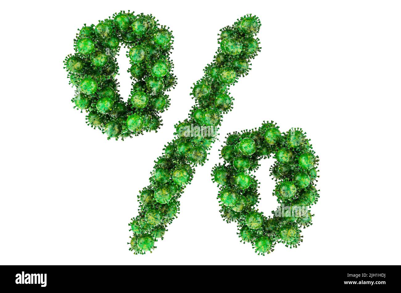 Symbole de pourcentage des virus verts. 3D rendu isolé sur fond blanc Banque D'Images